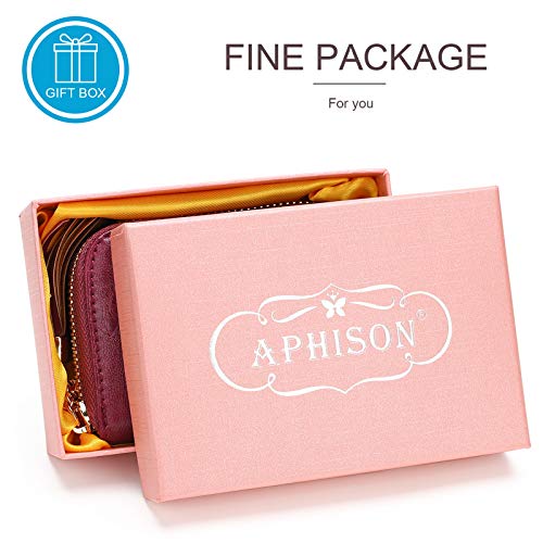 APHISON RFID Credit Card Holder Zipper Card Case Keychain Small Wallet for Women 1927 PURPLISH-RED - color: 0-PURPLISH-RED(single zip)