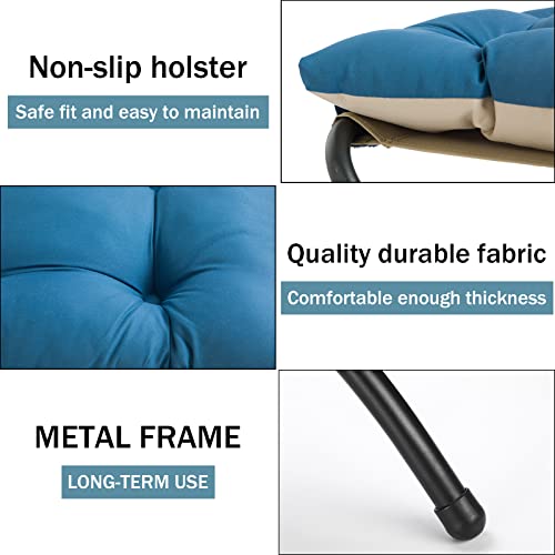 15" Upholstered Folding Foot Rest Stool with Foldable Metal Frame Sapphire - color: Sapphire