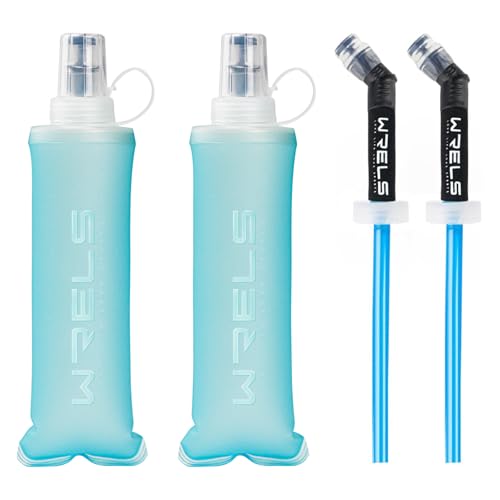 WRELS Soft Flasks Running Water Flask Folding Soft Water Bottles Small for Outdoor Sports Hiking Hydration Pack 5oz/8oz/17oz(SKY BLUE,8oz*2+Straw*2) - color: Green, style: 250ml/8oz with straw-2 Pack