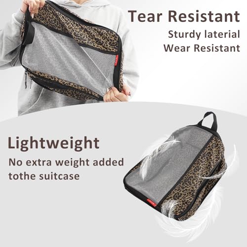 U+U 4 Set Compression Packing Cubes - Ultralight Travel Cubes (Leopard) - color: Leopard, size: 4 Set