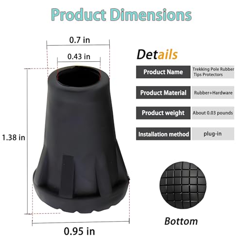 6Pcs Trekking Pole Tips Replacement Protectors, Rubber Feet for Hiking Pole Tips Rubber Tips Accessories, Fits Most Standard Walking Sticks Shock Absorbing(11mm/0.43" Hole Diameter) - size: 368