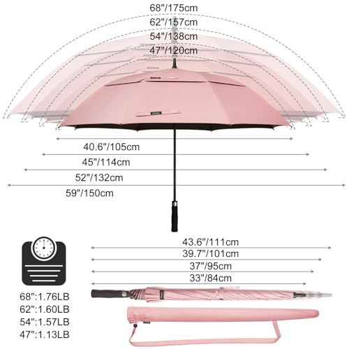 G4Free 47/54/62/68 Inch UV Protection Golf Umbrella Oversized Sun Umbrella | UPF 50+, Auto Open, Vented Double Canopy, Extra Large Coverage, Heavy Duty, Windproof Stick Umbrella - color: Dusty Rose/Black, size: 47 inch