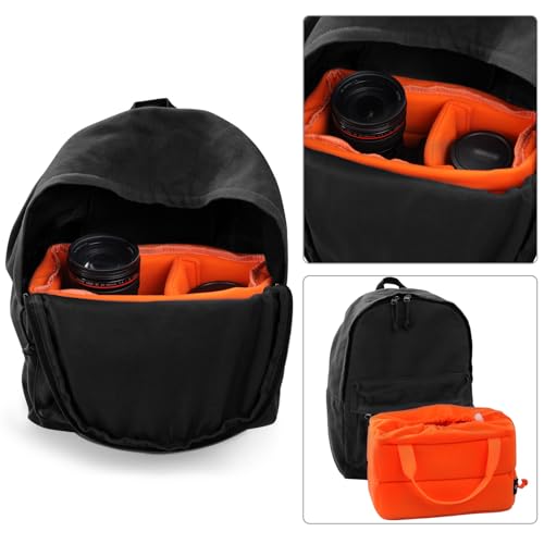 Koolertron Shockproof Camera Photo Bag for SLR TLR Camera Insert Partition Padded Case,Can be Put Directly Into the SLR Camera Bag With Freely Adjustable Compartment - color: Orange with Straps