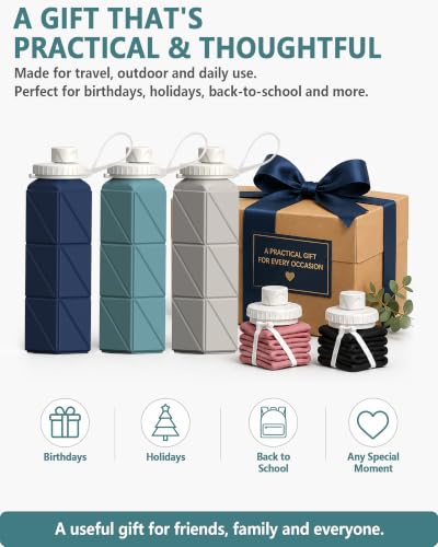 BEAUTAIL Collapsible Water Bottles 21oz/610mL, Silicone Travel Water Bottle - color: Blue