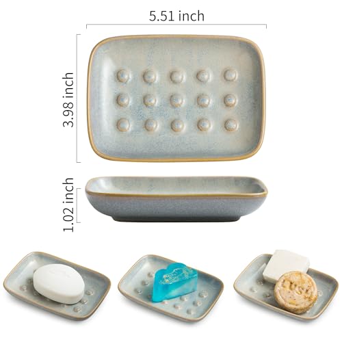 Soap Dish for Shower, Ceramic Soap Dish for Large Soap Bars, Non-Slip Soap Holder & Saver Tray with Floating Point Design for Bathroom, Shower, Kitchen Sink, Save Soap Loss (Pack of 2) - color: Grey, size: Floating Point Design (Pack of 2)