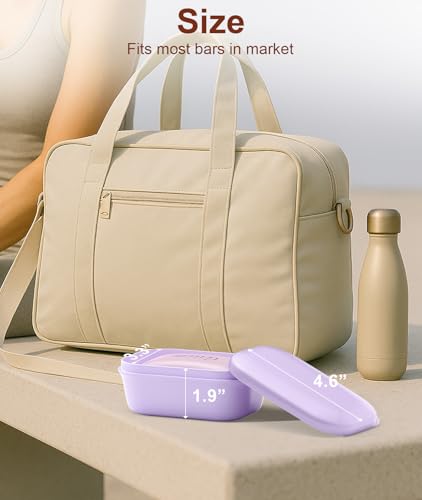 Quatish Leakproof Soap Dish with Lid & Draining Layer, Shatterproof Travel Bar Soap Holder Case Container, Portable Travel Size Toiletries Essentials for Camping, Gym, Bathroom, Purple - color: Purple, size: Medium