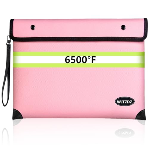 Upgraded Fireproof Money Bag,10 Layers of Heat Insulated Materials,6500F Fireproof,Waterproof Zipper,Reflective Strip,Document Bag with Handle for Cash,Important Documents（Not Suitable for A4 Files） - color: Pink, size: Medium Size