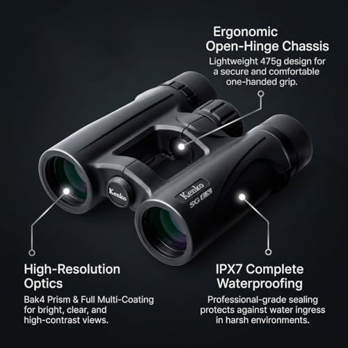 Kenko 8x34 Binoculars SG EX OP WP - Designed by Japan's Leading Optical Brand, Waterproof for Birding & Sailing - Ultra Bright View, Open-Hinge One-Hand Focus 912102 - style: 8x34
