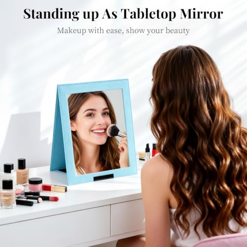 Foldable Portable Full Length Mirror for Dancer, Camping and Travel, Blue | Shatter-Proof Acrylic, High-Definition & Sturdy, Full Body Hanging Mirror with Handle, Large Size & Lightweight, 33x13 Inch - color: Blue