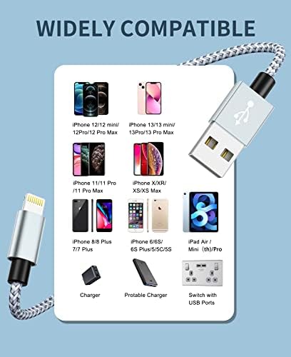MFi Certified iPhone Charger, 4Packs(3/6/6/10FT) USB iPhone Charging Cable Nylon Braided Fast Charging Cord Compatible for iPhones/Pad(Gray +White) - color: Gray White, size: 4Pack 3/6/6/10 ft