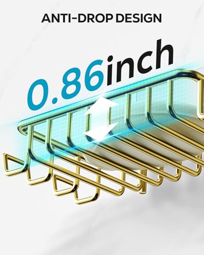 Nieifi Bar Soap Holder for Shower Wall, Adhesive Soap Dish for Bathroom | Stainless steel, razor holder, 4 hooks, soap dish for shower, wall mounted, soap caddy, sponge holder, rustproof, golden - color: Gold, size: 1 Pack
