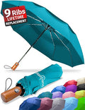 Raintrend Windproof Travel Umbrellas for Rain Automatic +10% Bigger Canopy Strong Frame Compact Folding Portable Umbrella for Women Men Backpack Purse - color: G Dark Turquoise