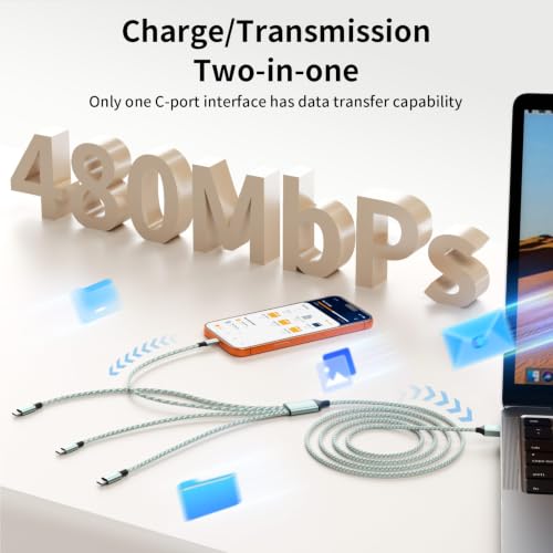Travel USB C 4 in 1 Charging Cords,Four Type C Ports Mulit Charging Cable - color: Sage Mint Green