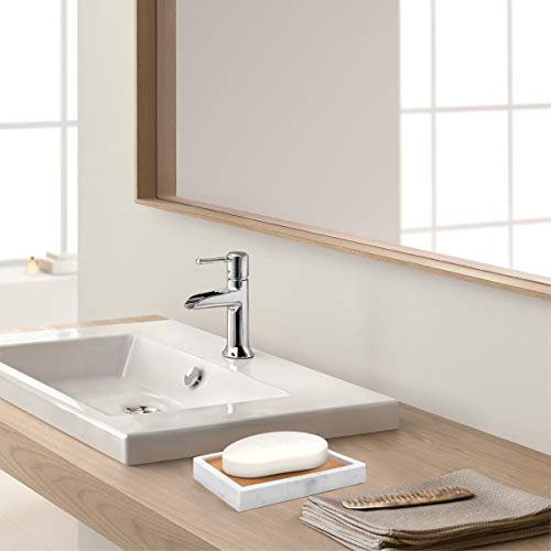 Luxspire Bamboo Soap Dish, Resin Holder with Drainage, Gravel White - color: White