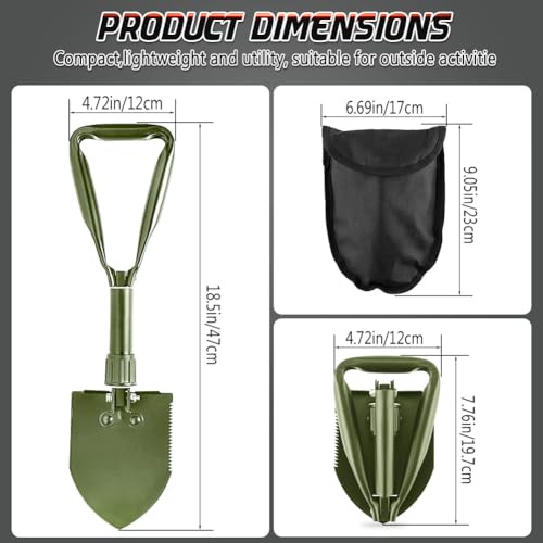 Folding Camping Shovel, 18.5" Portable Mini Trowels, Olive - color: Olive, size: 18'' Medium
