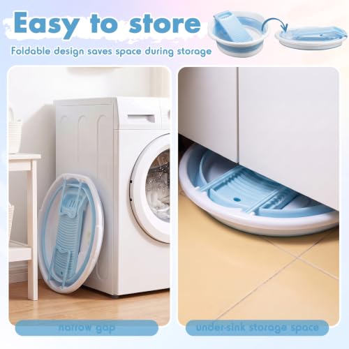 Lounsweer Large Collapsible Washboard Basin for Hand Washing Clothes with 2 Cleaning Brushes Portable Folding Laundry Tub with Non-Slip Washtub for Home Travel Camping (Blue) - color: Blue