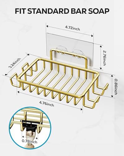 Nieifi Bar Soap Holder for Shower Wall, Adhesive Soap Dish for Bathroom | Stainless steel, razor holder, 4 hooks, soap dish for shower, wall mounted, soap caddy, sponge holder, rustproof, golden - color: Gold, size: 1 Pack