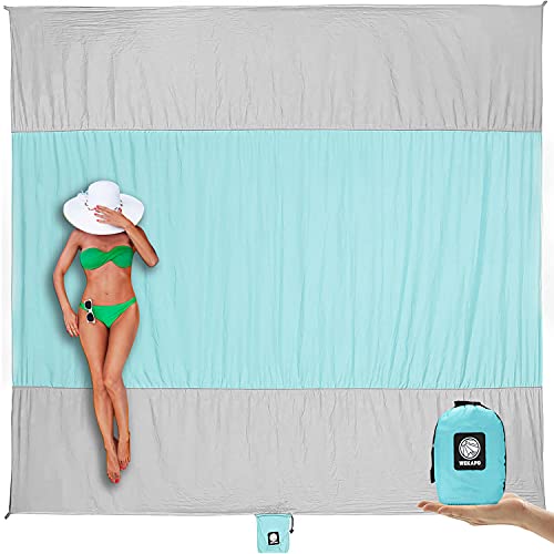 WEKAPO Beach Blanket Sandproof Waterproof, Extra Large Beach Mat, Oversized & Compact Sand Free, Quick Drying Beach Essentials for Vacation, Cruise, Picnic & Camping with Stakes - color: Grey, size: 9x7 FT (1～5 person)