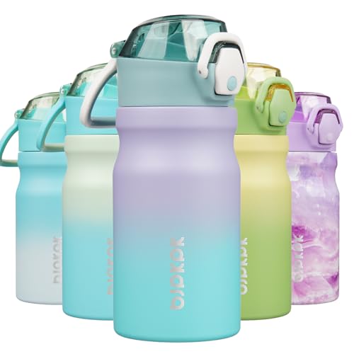 BJPKPK 14 oz Insulated Water Bottle, Straw, Handle, Stainless Steel Flask | Leak Proof Locking Lid, Double Wall Vacuum, Keeps Hot/Cold, BPA Free, Dishwasher Safe, Travel & Sports, Lavender Green - color: Lavender Green, size: 14 Ounces