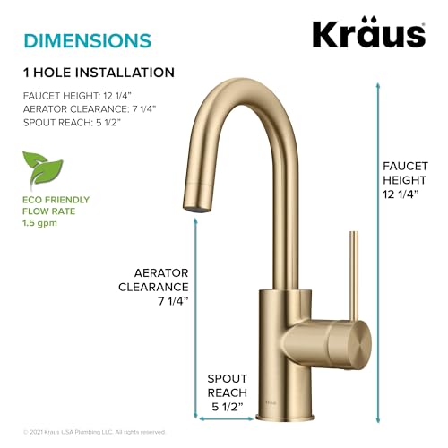 KRAUS Oletto Single Handle Kitchen Bar Faucet with QuickDock Top Mount Installation Assembly in Spot Free Antique Champagne Bronze, KPF-2600SFACB - color: Spot-Free Antique Champagne Bronze, style: Bar Faucet