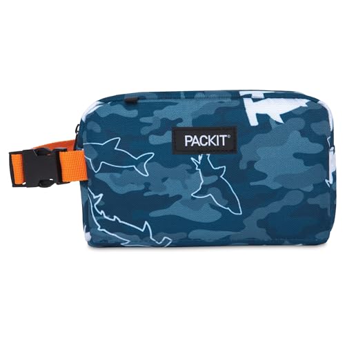PackIt Freezable Snack Box, Camo Shark, Built with ECOFREEZE Technology, Collapsible, Reusable, Zip Closure with Buckle Handle, Great for Fresh Snacks on the go (Pack of 12) - color: Camo Sharks