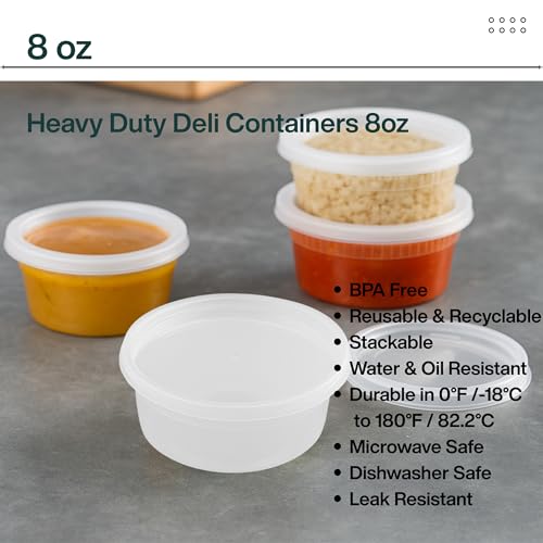 [8oz-20 Sets Plastic Deli Containers with Lids - BPA Free Clear Soup Containers with Airtight Lids, Leak Resistant Food Storage for Meal Prep, Stackable/Microwave/Dishwasher/Freezer Safe