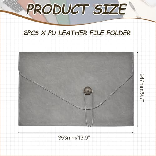 PATIKIL 2Pcs Leather Folder, 14x10 Leather Document Holder File Folder PU Pouch Bag Portfolio File Organizer Button Personal Envelope Waterproof for Traveling Office Men Gift, Gray - color: Gray