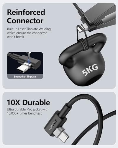 SUNGUY Right Angle USB C Cable 10FT, 10-Pack 3A Fast Charging 90 Degree USB 2.0 Data Sync Cable Compatible with Galaxy S21 S20 S10 S9 S8 Plus, Note 20 10, LG V50 V40, PS5 Controller - color: Black, size: 10FT