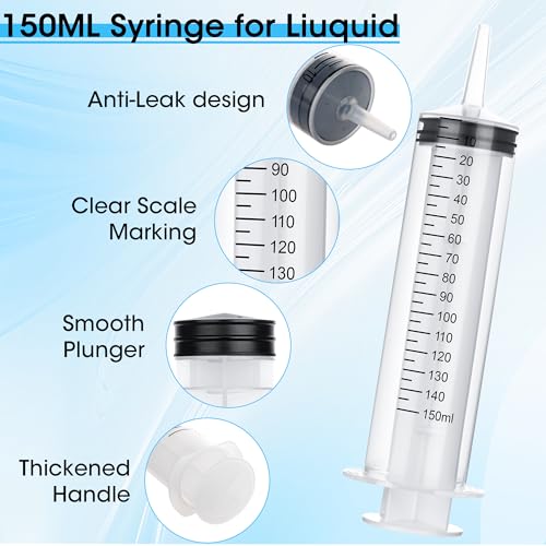 3 Pack 150mL Syringes for Liquid - Large Syringe with Tip Adapter for Liquids, Oil, Watering Plants, Refilling, Measuring - style: 150 ml
