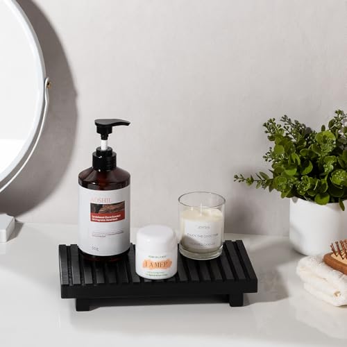 Bathroom Tray Rustic Farmhouse Decor Wood Stand, 11" * 5.5" Black | Waterproof, Lightweight, Easy Clean, Wood Riser Kitchen soap holder Accessories for Office Desk, Vanity, Counter, Sink - color: Black, size: 11" x 5.5" x 1.6"