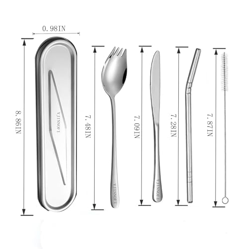 Travel Utensils Set with Case, 6-Piece 18/8 Stainless Steel Cutlery Set | Silent & Dishwasher Safe, Portable for Camping, Office, Home Kitchen