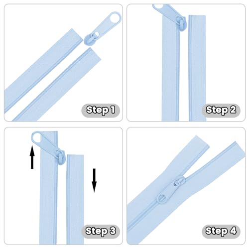 DOITEM 12 Yards Nylon Coil Zipper by The Yards, #3 Bulk Zippers for DIY Sewing Craft Bags with Replacement 25PCS Sliders (Light Blue, #3) - color: Light Blue, size: #3