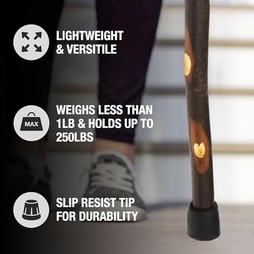 Rustic Wooden Walking Sticks for Hiking - Handcrafted Walking Sticks for Kids, Women & Men - Hiking Staffs with Leather Wrist Strap & Non-Slip Rubber Tip for Maximum Traction - size: 37", style: Ole Hickory