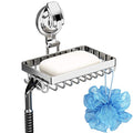 Soap Holder Shower, Suction Cup Soap Dish for Shower with 4 Hooks, 304 Stainless Steel, Silver - color: Silver
