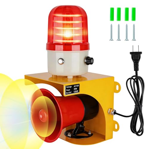 AC110V Industrial Siren Alarm Strobe Light-120dB Loud Horn&Waterproof Red Beacon Warning Light for Emergency,Factory,Fires,Tornado,Intruder Deterrent (with Switch&Volume – Adjustable 0–120dB) - style: With Switch & Volume – Adjustable 0–120dB