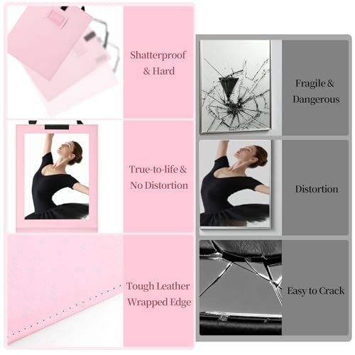 Foldable Portable Full Length Mirror for Dancer, Camping and Travel, Pink | Shatter-Proof Acrylic, High-Definition & Sturdy, Full Body Hanging Mirror with Handle, Large Size & Lightweight, 33x13 Inch - color: Pink