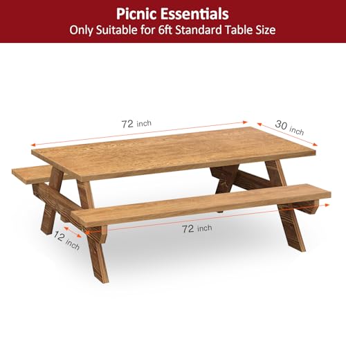 6ft 72in Picnic Table and Bench Cover, 3 Pack, Wood Grain | Drawstring Bag, Waterproof Windproof, Elastic Fitted Edges Tablecloth, for Rectangle Table & Seat, Camping Essentials RV Gear - color: Wood Grain, size: 72"