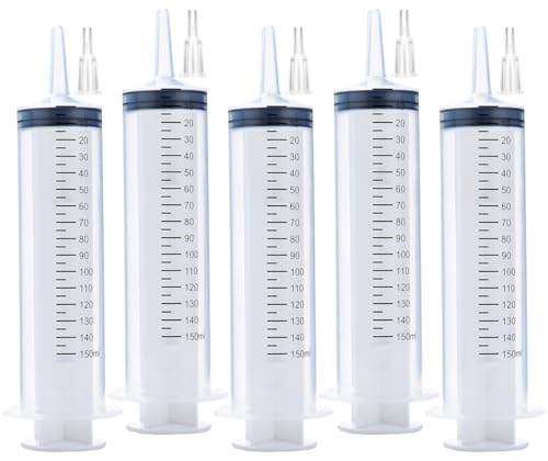 5 Pack 150ml Reusable Plastic Syringe Individually Packaged for Scientific Labs and Dispensing Long-term Multiple Uses - size: 150 ml