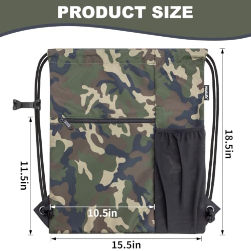 HOLYLUCK Men & Women Outdoor Sport Gym Sack Waterproof Drawstring Backpack Bag (Standard With Drawstring, Green Camo) - color: Green Camo, style: Standard With Drawstring