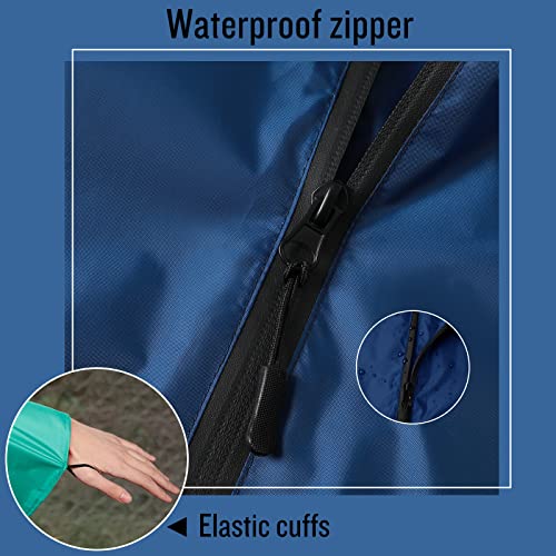 SaphiRose Adult Rain Poncho Waterproof Hooded Zipper Raincoat with Pockets - color: A-green-navy