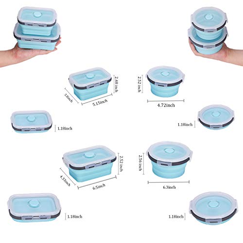 KUON Collapsible Silicone Food Storage Containers with Airtight Lids, Set of 4 Stacking Container, Microwave and Freezer and Dishwasher Safe, with Vent Valve, BPA Free (350ml and 500ml)