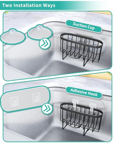 HapiRm Multifunctional Sponge Holder with Unique M-Shaped, 2 Installation Methods Kitchen Sink Caddy Organizer, Rustproof Stainless Steel Kitchen Organizers and Storage Essentials - Black - color: Black, size: with M-shaped Holder