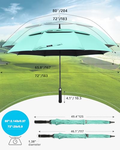 Gonex 62/68/72/80 Inch Golf Umbrella, Auto Open, Windproof, UV Protection - color: Mint Green/ Black UV Coating, size: 72 inch