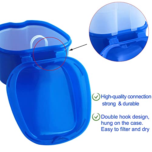2 Pack Denture Bath Case Dental False Teeth Holder with Brush, Retainer Cleaning Case Denture Bath Cup Storage False Teeth Travel Case with Strainer - Purple and Dark Blue - color: Purple & Dark Blue