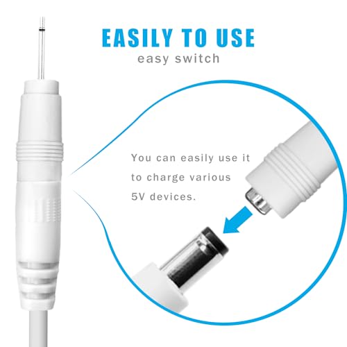USB to DC 5V Power Cord, Universal DC 5.5x2.1mm Charging Cable with 9 Interchangeable Connectors Adapter for Moon Lamp, Massage Wand, Router, LED Light, Mini Fan, Speaker and More Devices (White) - color: White