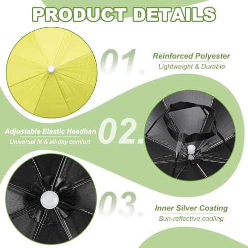 Umbrella Hat, Fishing Hat Hands Free Waterproof Adjustable Sun | Rain Cap Elastic Band Fit Camping - color: Green