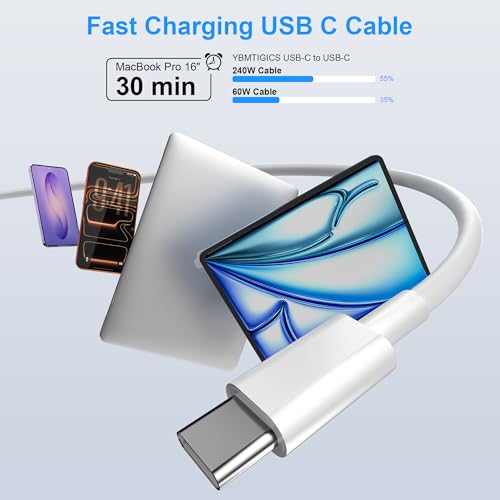 USB C to USB C Charging Cable 1ft 240W, 2Pack for Apple iPhone 17/16/15 Fast Charger Cord, Short USBC to USB-C Power Cord for iPhone 17/16e/Pro/Air/Pro Max, for MacBook Pro/Air, for iPad Pro/Air/Mini - size: 1FT