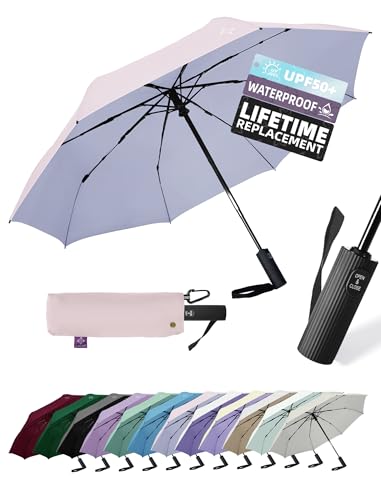 Windproof Travel Umbrella for Rain - 43" Compact Folding Umbrella, Reinforced Strong Frame, Lightweight Portable Parasol with UPF 100+ UV Sun Protection, Cruise Ship Essentials - color: 1-Pink