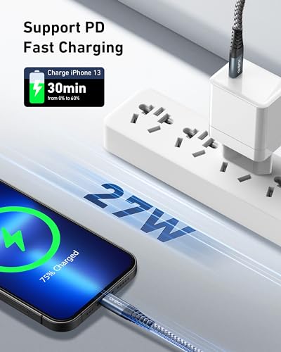 iPhone Charging Cable [Apple MFi Certified] Long iPhone Charger 10FT, 3Pack | Durable Heavy Duty Fast Charging iPhone Charger Cord for iPhone 14 13 12 11 X XS XR SE 8 7, iPad Pro, Air, mini, iPod - Grey - color: Grey, size: 10FT, style: C to Lightning