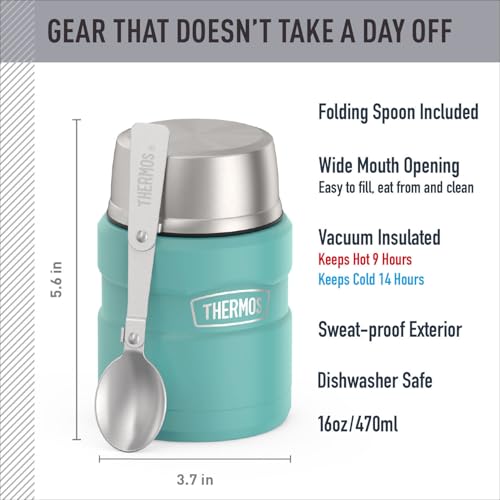 THERMOS Stainless King Food Jar with Spoon, 16oz, Matte Teal - color: Matte Teal, size: 16 Ounce
